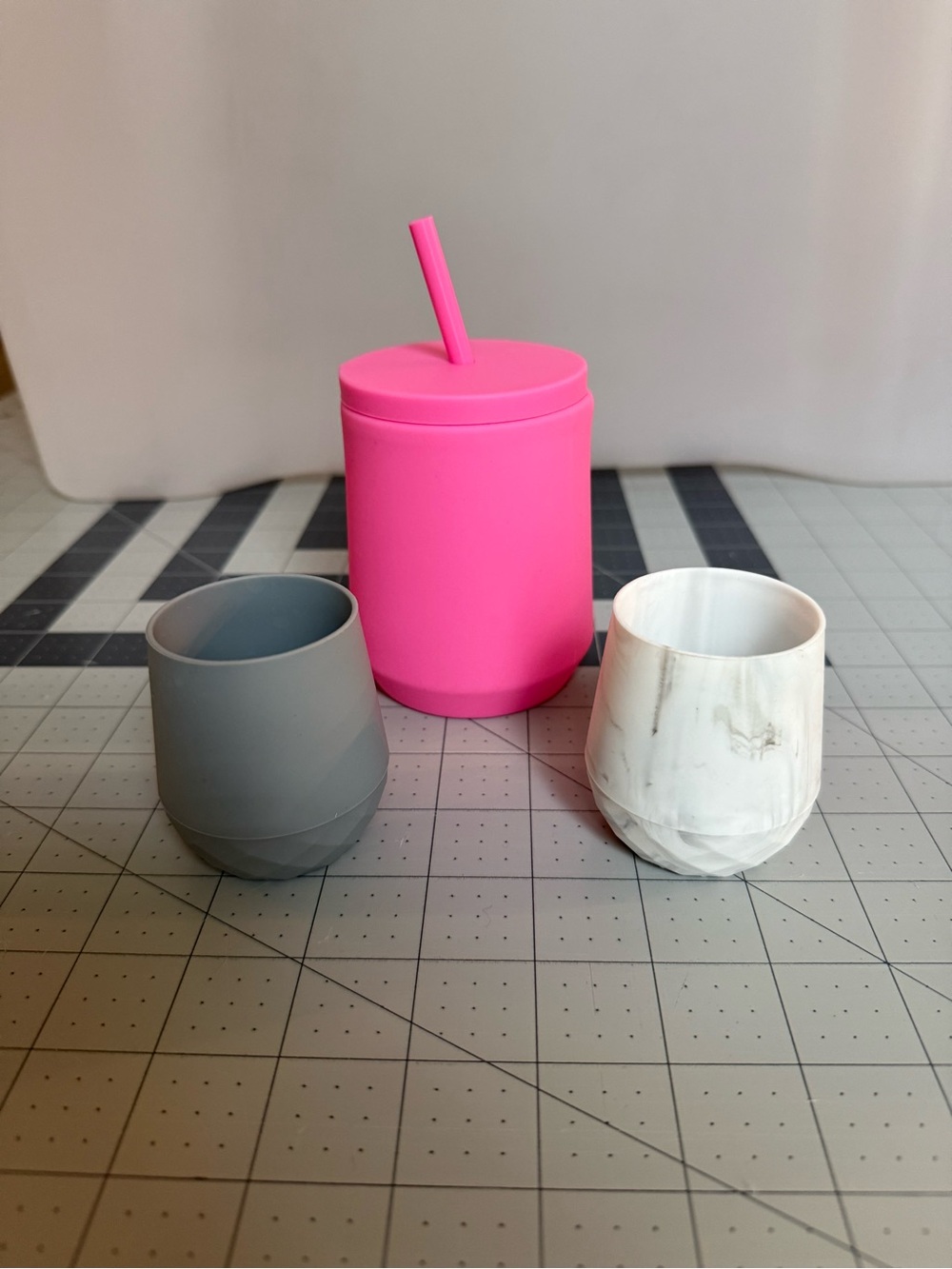 Toddler Pink Silicone Straw Tumbler with Gray and Marble Cups - Learn to Drink